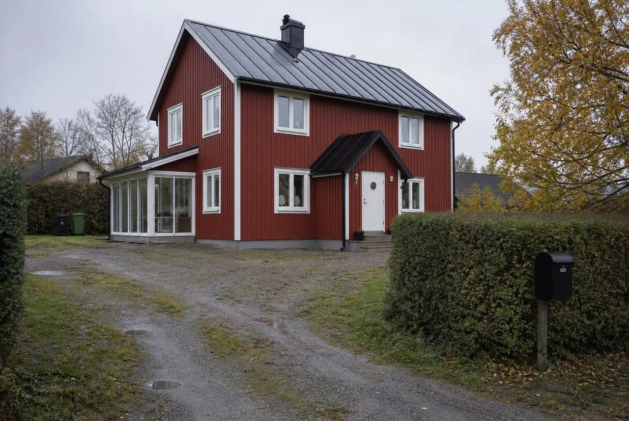 Före asfaltering – svensk villauppfart med sliten yta